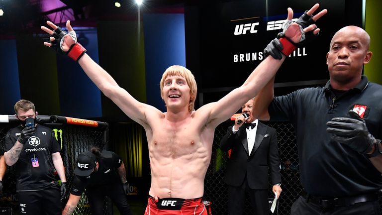 Paddy Pimblett celebrates after knocking out Luigi Vendramini in their lightweight bout at UFC APEX in September