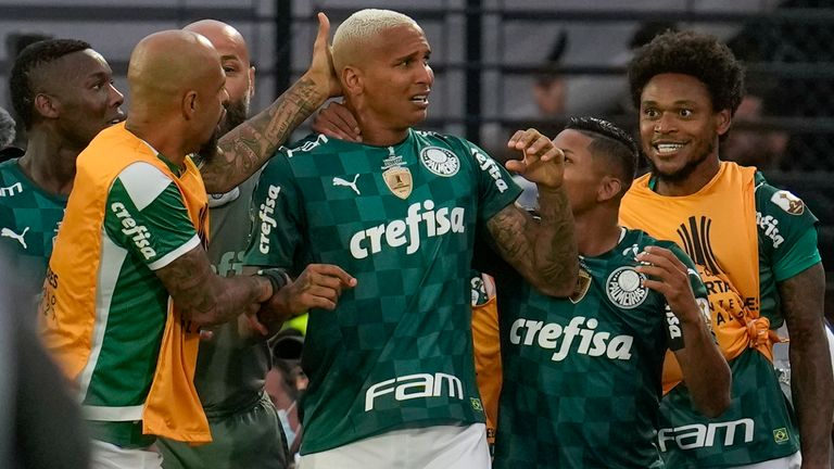 Deyverson (centre) scored the winner for Palmeiras in extra-time