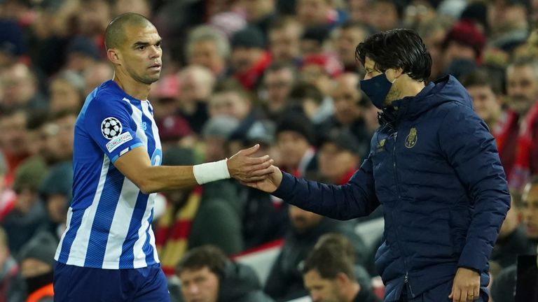 Porto captain Pepe was taken off injured in the first half