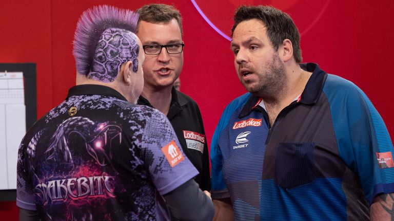Peter Wright and Adrian Lewis at the Players Championship Finals