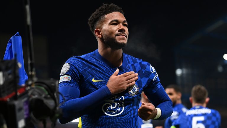 Chelsea's Reece James celebrates after scoring against Juventus