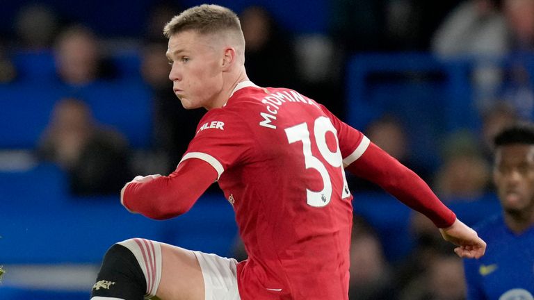 Manchester United's Scott McTominay kicks the ball against Chelsea