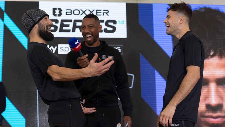 BOXXER  SERIES SUPER LIGHTWEIGHT PRESS CONFERENCE AND DRAW.LIVER BUILDING,.LIVERPOOL.PIC;LAWRENCE LUSTIG.SEAN DODD and CORI GIBBS AT THE DRAW FOR THE BOXXER SERIES SUPER LIGHTWEIGHT TOURNAMENT AT THE M&S BANK ARENA LIVERPOOL ON SATURDAY(6-11-21).