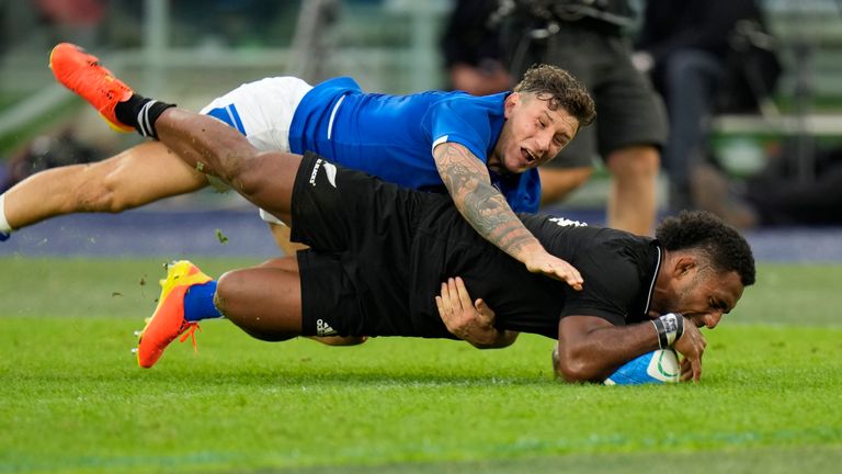 Sevu Reece gets over for New Zealand's first try of the second half 