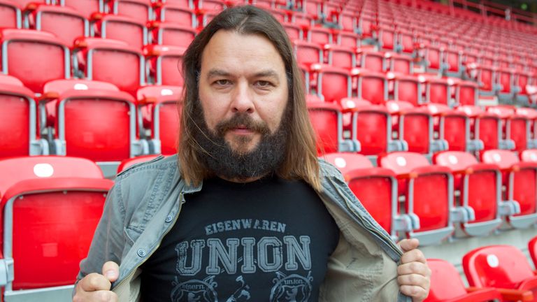 Union Berlin stadium announcer Christian Arbeit pictured at the club in 2014