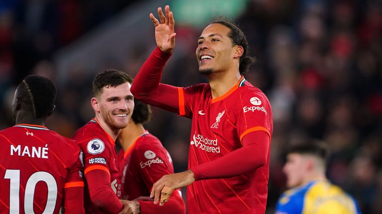 Liverpool's Virgil van Dijk celebrates scoring their side's fourth goal