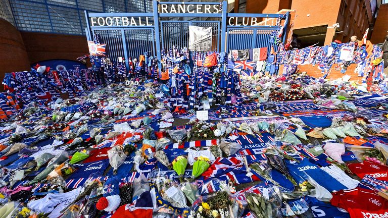 Tributes at Ibrox for former Rangers manager Walter Smith at Ibrox Stadium