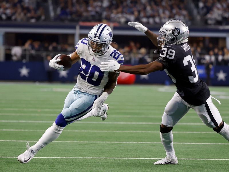 Dallas Cowboys linebacker Isaiah Land (53) is seen during the second half  of an NFL football game against the Las Vegas Raiders, Saturday, Aug. 26,  2023, in Arlington, Texas. Dallas won 31-16. (