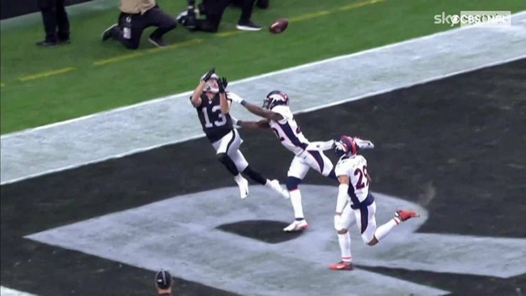 Watch Hunter Renfrow's impressive diving touchdown catch for the Las Vegas Raiders against the Denver Broncos.