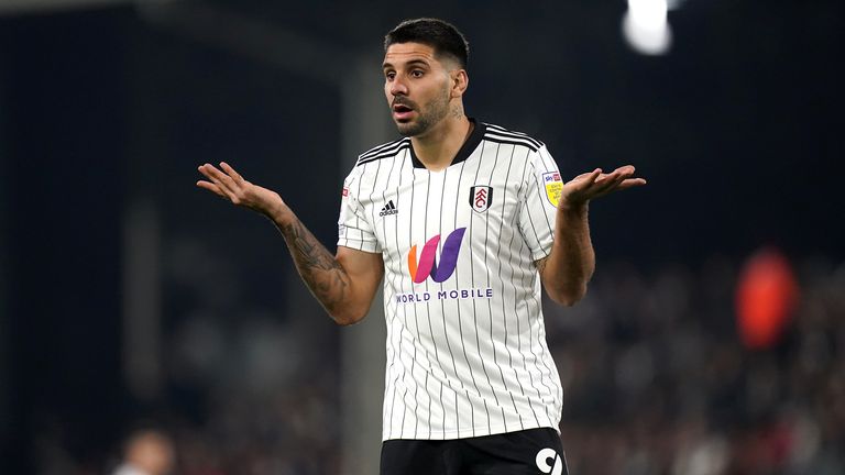 Aleksandr Mitrovic questions a decision during Fulham's home game against Bournemouth