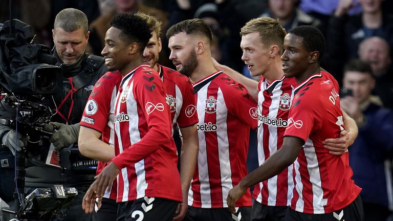Southampton's James Ward-Prowse (second right) celebrates teammates