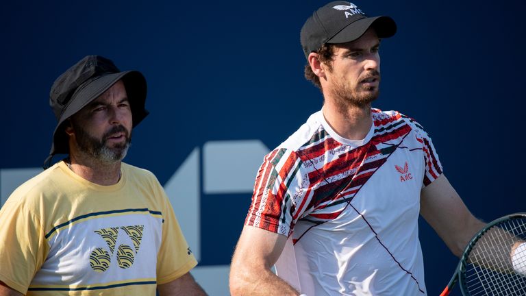 Andy Murray and his coach Jamie Delgado during practice at the 2021 US Open, Thursday, Aug. 26, 2021 in Flushing, NY. (Pete Staples/USTA)