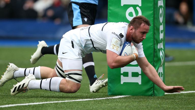 Toulouse's Anthony Jelonch scores their first try during the Heineken Champions Cup match at Cardiff Arms Park, Cardiff. Picture date: Saturday December 11, 2021.