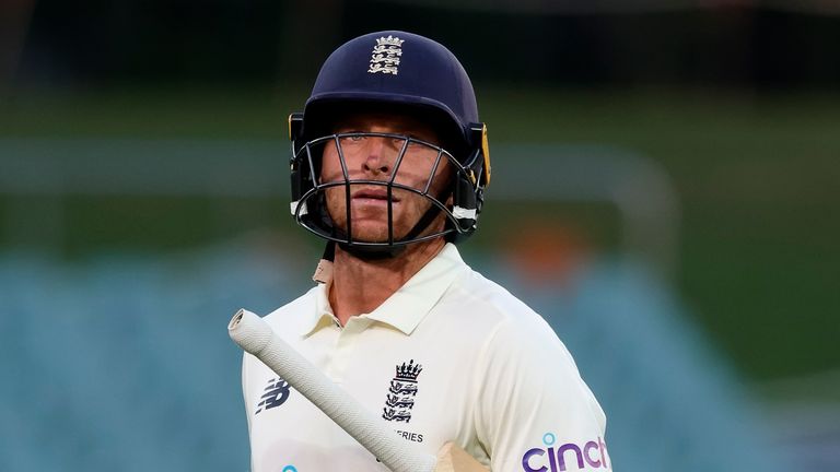 AP - Jos Buttler of England bowled out by Jhye Richardson of Australia during the Second Test Match in the Ashes series between Australia and England at The Adelaide Oval on December 20, 2021 in Adelaide, Australia. (Photo by Peter Mundy/Speed Media/Icon Sportswire)