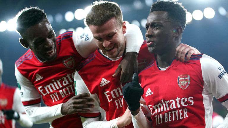 Arsenal celebrate a goal vs Sunderland in the Carabao Cup quarter-final
