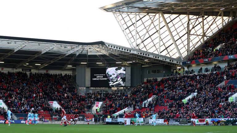 A tribute to Arthur Labinjo-Hughes is shown on the big screen prior to the Sky Bet Championship match at Ashton Gate, Bristol. Picture date: Saturday December 4, 2021.