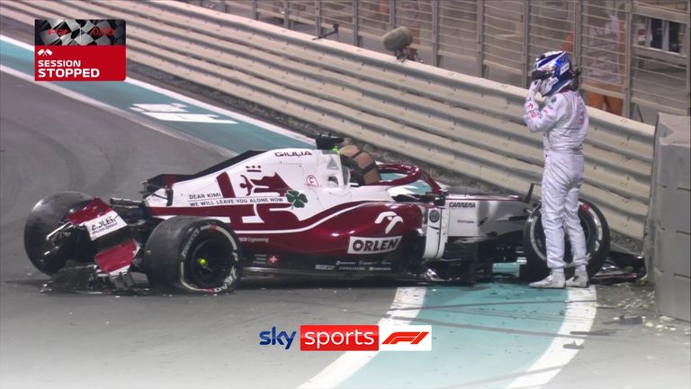 Kimi Raikkonen hit the barriers at Turn 14 with quite significant damage done to his Alfa Romeo during the second practice session.
