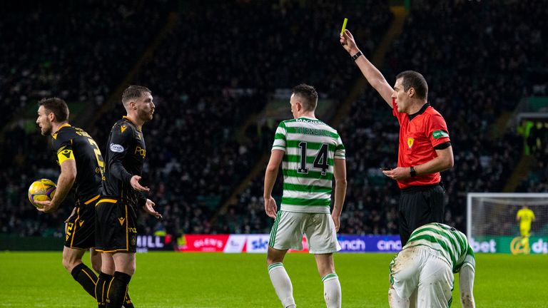 Motherwell&#39;s Callum Slattery was booked in the defeat to Celtic