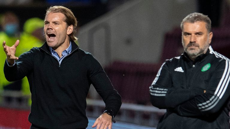 EDINBURGH, SCOTLAND - JULY 31: Hearts head coach Robbie Neilson during a cinch Premiership match between Hearts and Celtic at Tynecastle Park , on July 31, 2021, in Edinburgh, Scotland. (Photo by Ross Parker / SNS Group)