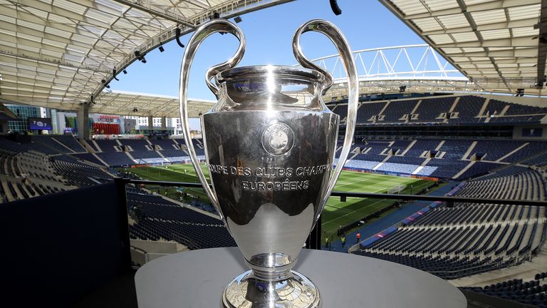 The UEFA Champions League trophy on display