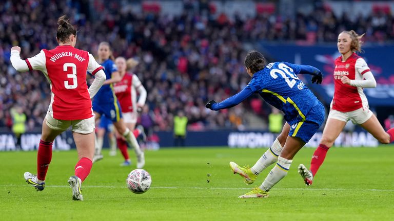 Chelsea's Sam Kerr scores against Arsenal