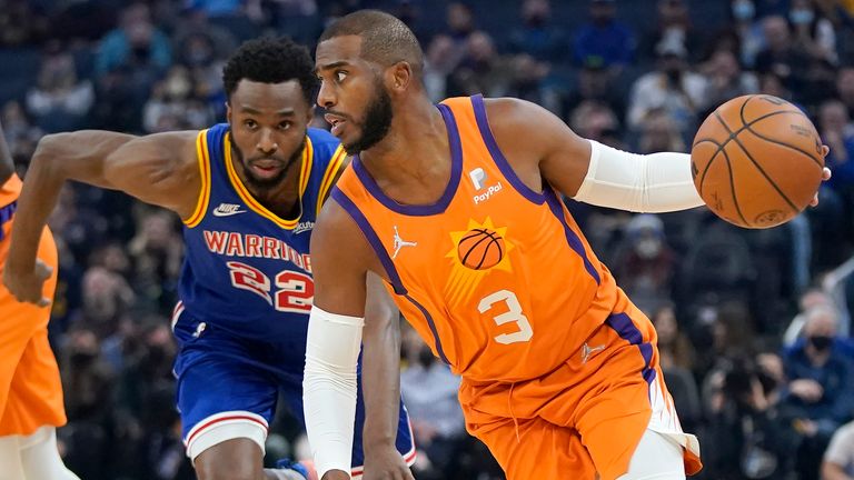 Phoenix Suns guard Chris Paul (3) dribbles up the court against Golden State Warriors forward Andrew Wiggins
