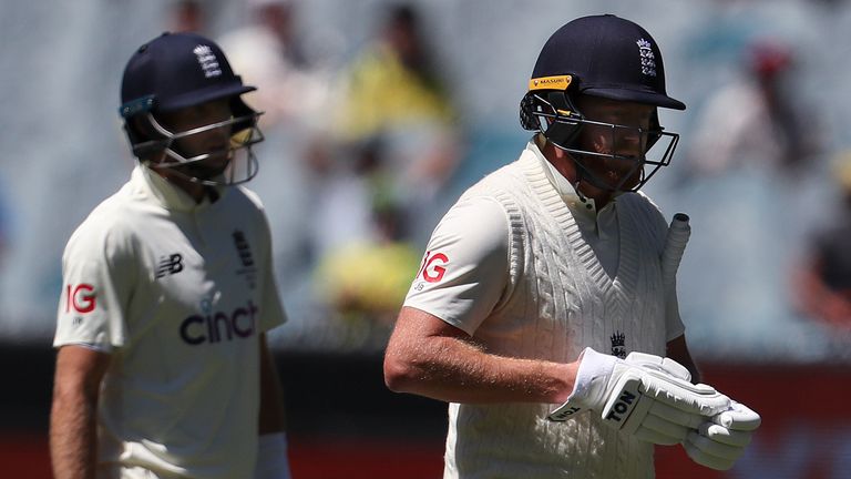 England's Jonny Bairstow trudges off after his dismissal for five as the tourists slid to an innings defeat at the MCG (Associated Press)