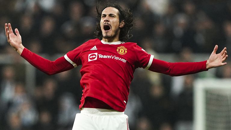 Manchester United's Edinson Cavani celebrates scoring against Newcastle