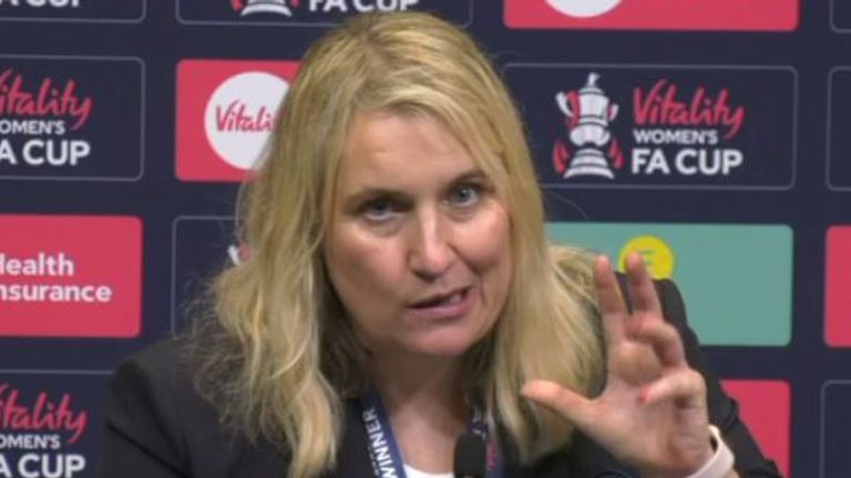 Chelsea Women manager Emma Hayes says she was &#39;purring&#39; when her side scored their final goal in their 3-0 FA Cup final win against Arsenal.