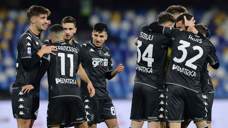 Empoli celebrate after their victory against Napoli