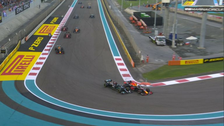 Hamilton and Verstappen go wheel-to-wheel and the Mercedes goes off track down at Turn Seven!