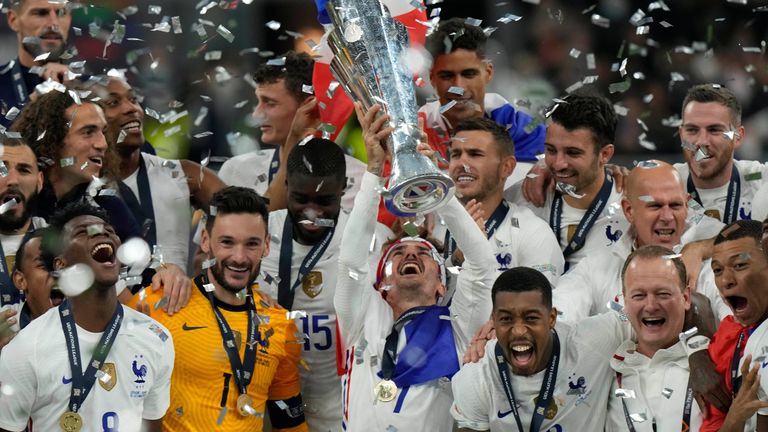 France celebrates its victory over Spain in the UEFA Nations League