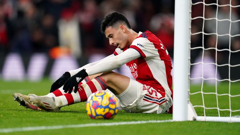 Gabriel Martinelli of Arsenal takes a missed opportunity