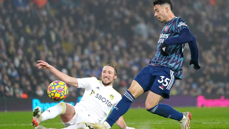 Arsenal's Gabriel Martinelli (right) scores their side's second goal of the game