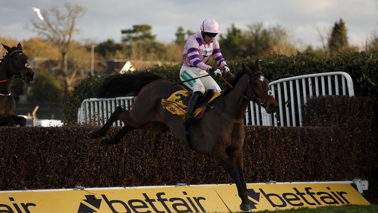 Bryony Frost and Greaneteen clear the last in the Tingle Creek at Sandown 