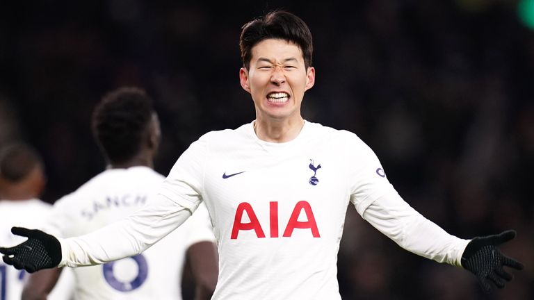 Tottenham&#39;s Heung-Min Son celebrates scoring against Brentford