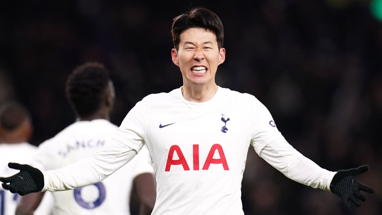 Tottenham's Heung-Min Son celebrates scoring against Brentford