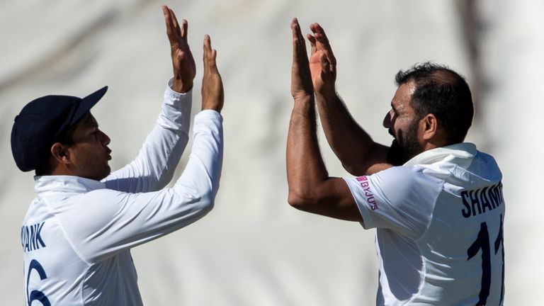 India's Mohammed Shami celebrates taking the wicket of South Africa's Temba Bavuma in the first Test at Centurion (Associated Press)