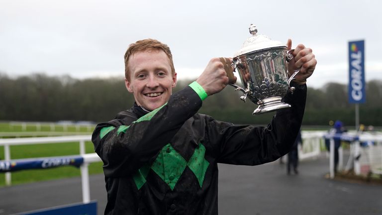 Stan Sheppard lifts the Welsh National trophy after victory on Iwilldoit