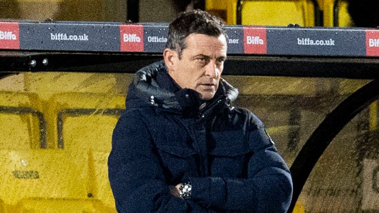 Hibernian manager Jack Ross looks on dejected