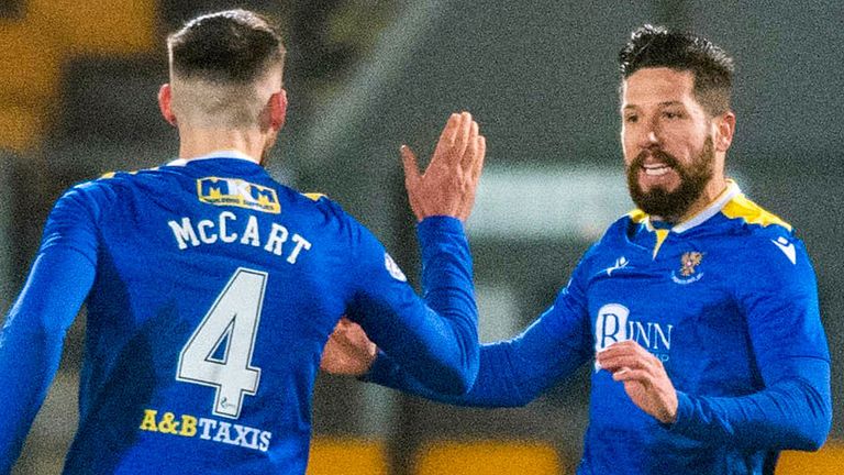 Jacob Butterfield (right) celebrates his equaliser for St Johnstone