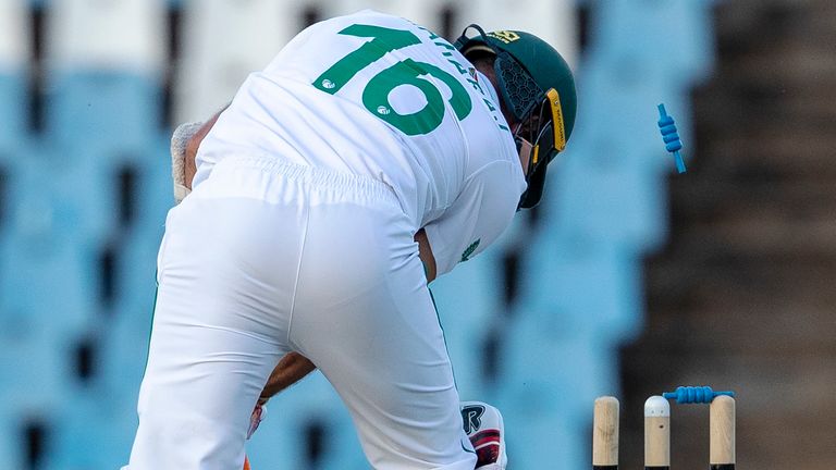 Jasprit Bumrah bowled Keshav Maharaj (pictured) with the last ball of the day