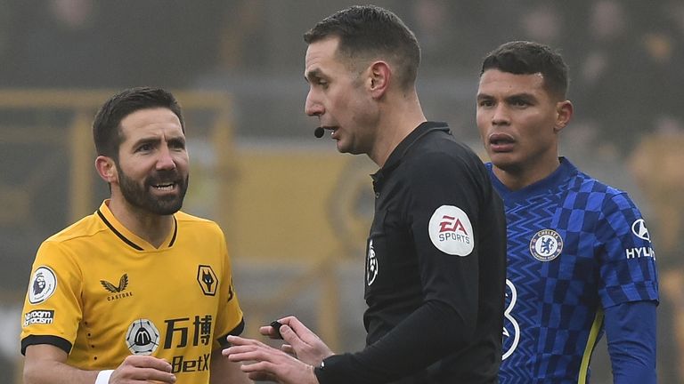 Wolverhampton Wanderers' Joao Moutinho appeals to the referee during the match against Chelsea
