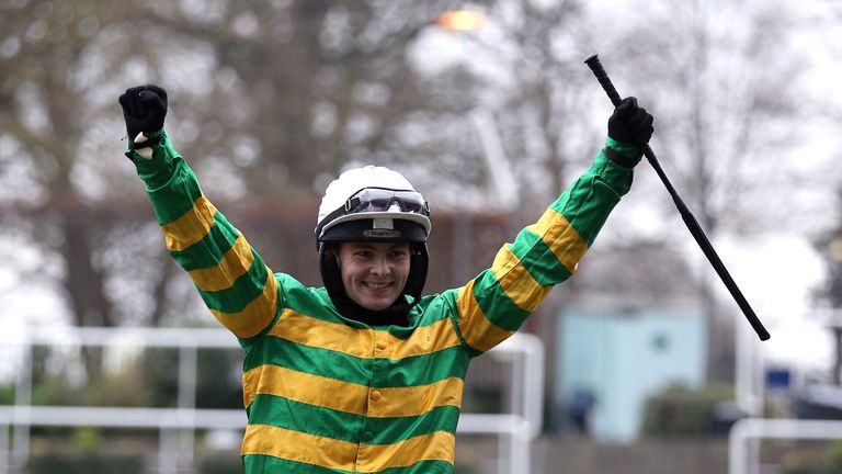 Jonjo O'  Neill celebrates as Champ is sent back to the Ascot winner's container after winning the Long Walk