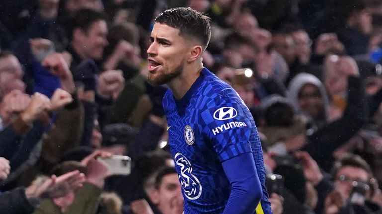 Chelsea&#39;s Jorginho celebrates scoring their side&#39;s second goal of the game from a penalty