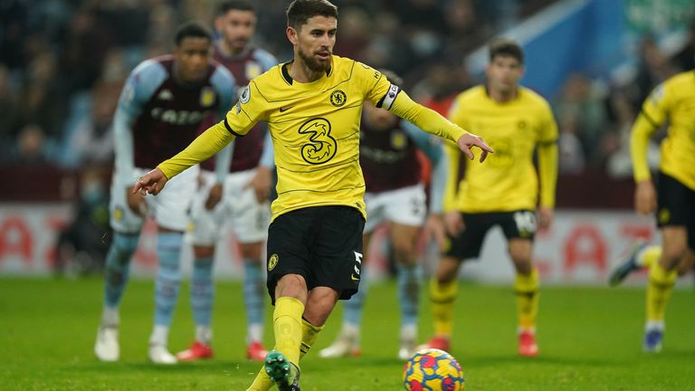 Jorginho equalises from the spot shortly after Villa take a 1-0 lead