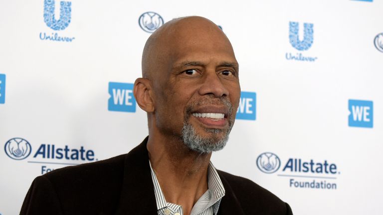 Kareem Abdul-Jabbar arrives at WE Day California at The Forum on Thursday, April 25, 2019, in Inglewood, Calif. (Photo by Richard Shotwell/Invision/AP)