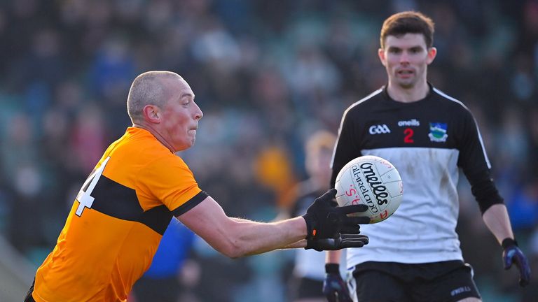 19 December 2021; Kieran Donaghy of Austin Stacks in action against Eoin Murphy of Newcastlewest during the AIB Munster GAA Football Senior Club Football Championship Semi-Final match between Austin Stacks and Newcastle West at Austin Stack Park in Tralee, Kerry. Photo by Brendan Moran/Sportsfile