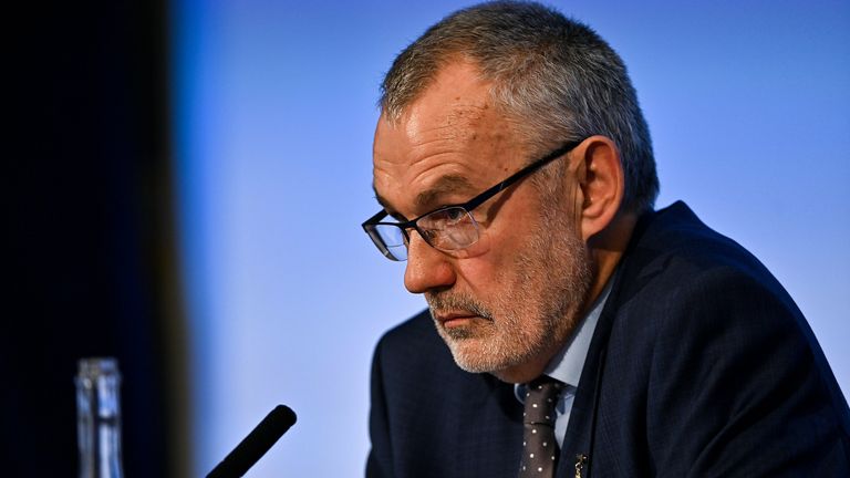 23 October 2021; Uachtar..n Chumann L..thchleas Gael Larry McCarthy during the GAA Special Congress at Croke Park in Dublin. Photo by Piaras .. M..dheach/Sportsfile