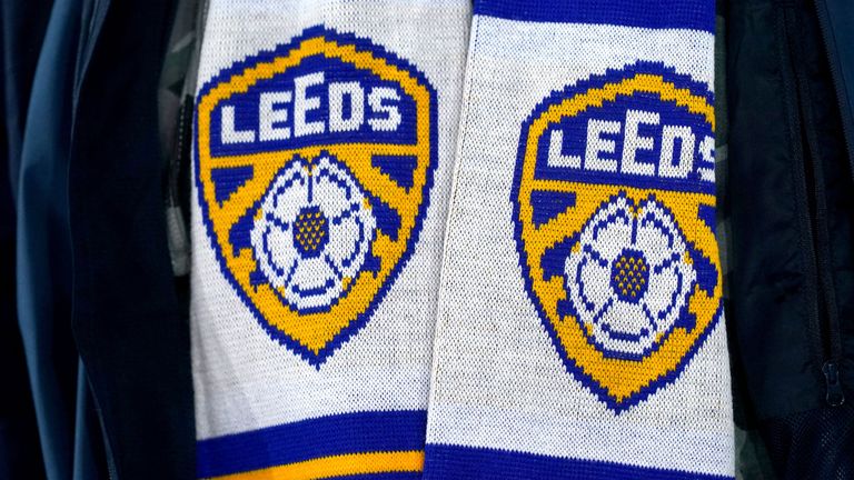 Detail of a Leeds United fan&#39;s scarf during the Premier League match against Arsenal at Elland Road